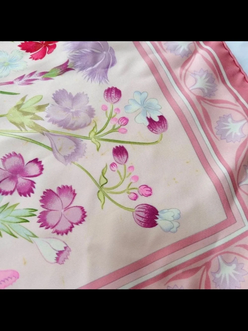 Hermes Pink Floral Print Silk Square Scarf